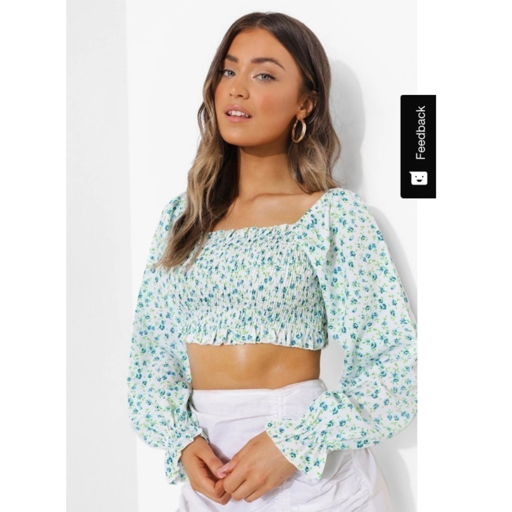 Floral Print Puff Sleeve Crop Top Size 8 boho Y2K